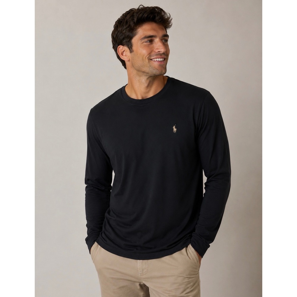 Polo Ralph Lauren Mens XXL Black Long Sleeve T-Shirt Cotton Pony Logo